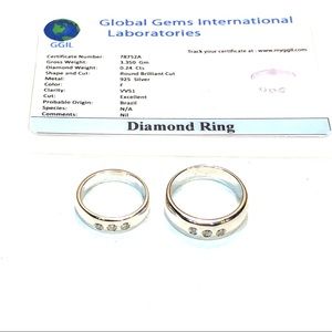 .24Ct Genuine White 3 Diamond 925 Silver Band Ring